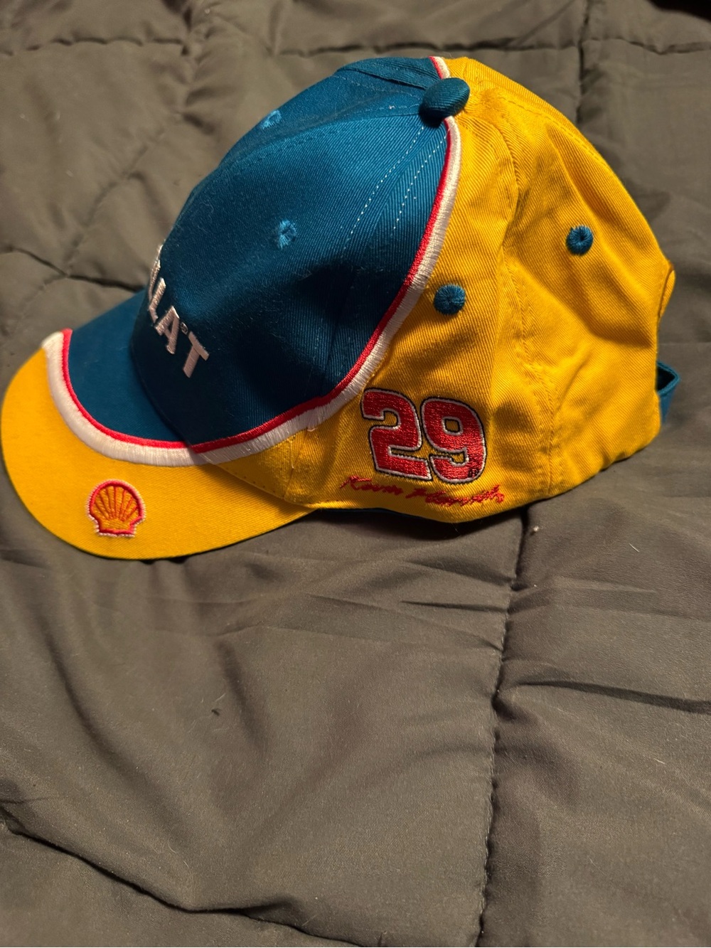 Blue and Yellow Racing Cap with Shell Logo - Picture 2 of 6